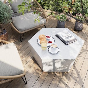 41 in. Indoor and Outdoor Patio Mgo Concrete Coffee Table in a Terrazzo Off-White Hexagon Design