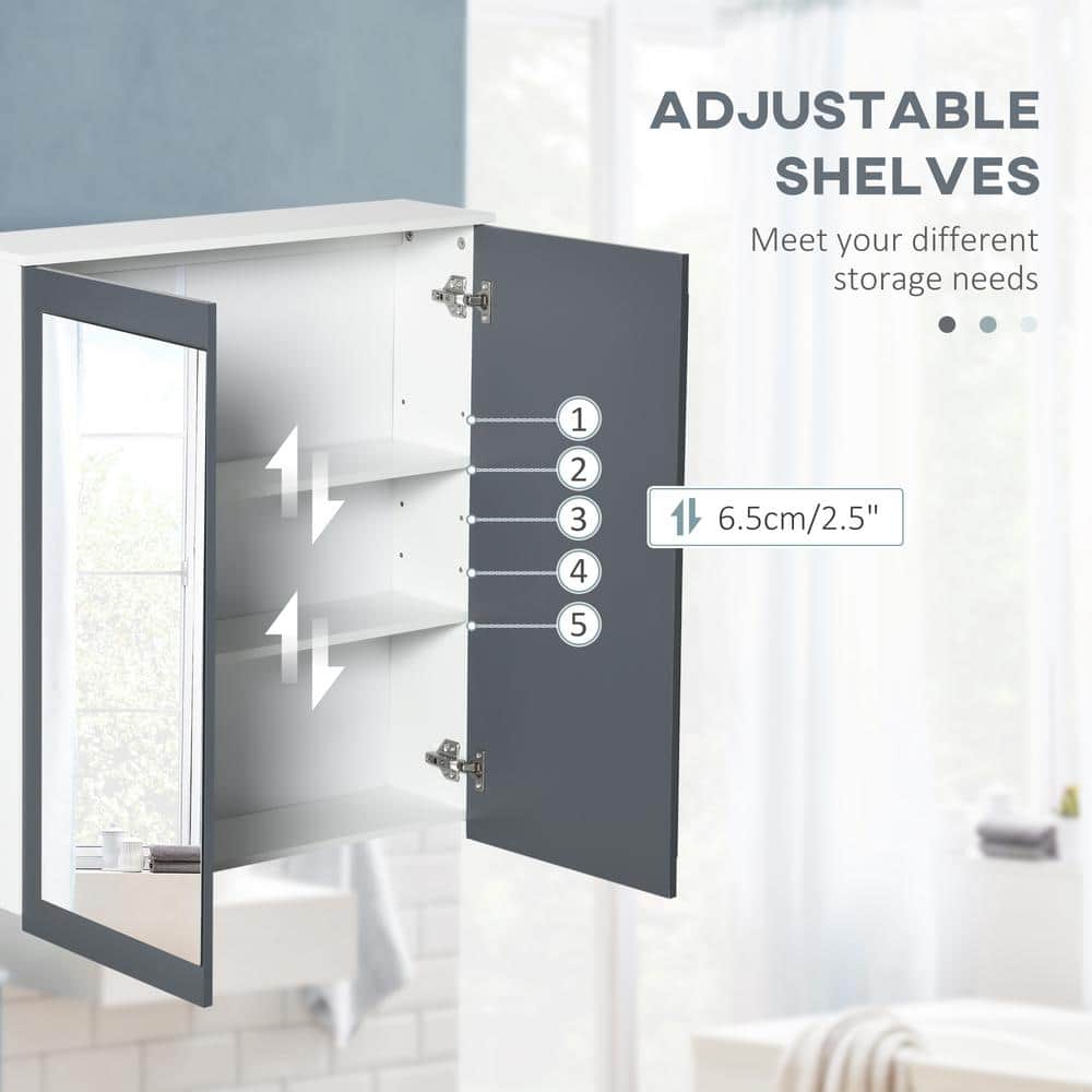 White and Gray MDF Wall Mounted Bathroom Medicine Cabinet with Mirror
