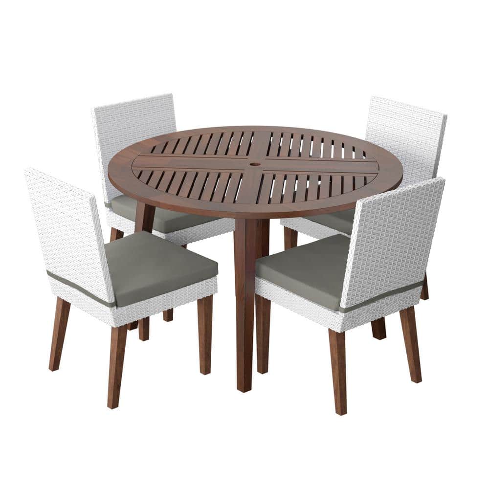 5-Piece Wicker and Acacia Outdoor Dining Set with 4 Dining Chairs with Grey Cushions price history on PriceWatchPro
