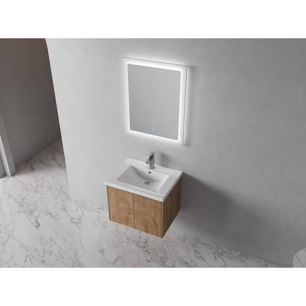 Anky 23.6 in. W x 18.1 in. D x 19.3 in. H Single Sink Bath Vanity in Imitative Oak with White Resin Top