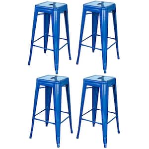 30 in. Blue Metal, Backless, Stackable Bar Stool (Set of 4)