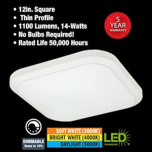 12 in. Low Profile LED Flush Mount Square Closet Light Fixture 1100 Lumens 3000K 4000K 5000K Dimmable Hallway Stairwell
