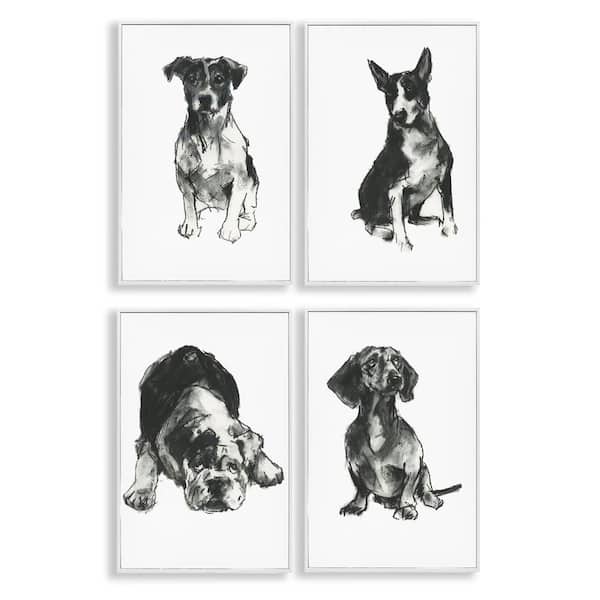 Stupell Industries Traditional Dog Sketches by Cartissi 4-Pieces White Framed Animal Giclee Art Print 24 in. x 16 in.