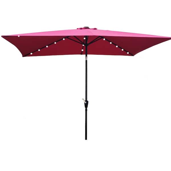 maocao hoom 10 ft. x 6.5 ft. Market Rectangular Outdoor Patio Umbrella with Push Button Tilt, Crank and LED Lights in Burgundy