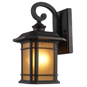 San Miguel 12.5 in. 1-Light Rust Outdoor Wall Light Fixture with Tea Stained Glass
