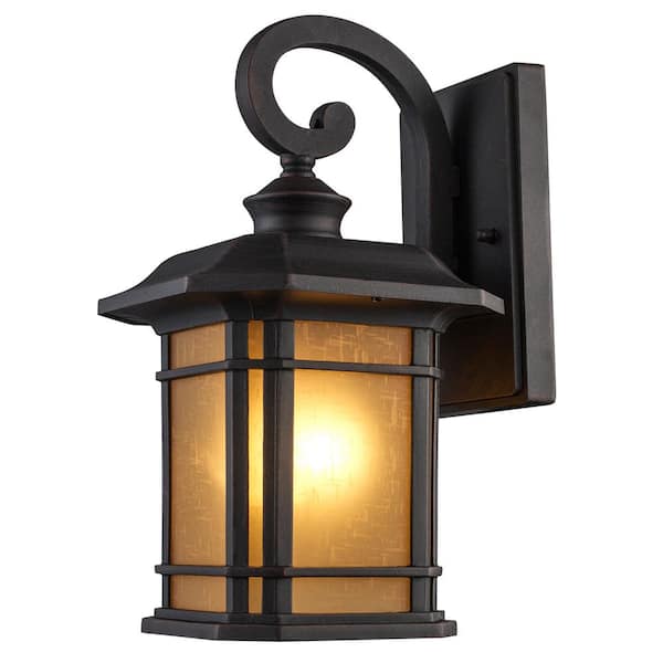Bel Air Lighting San Miguel 12.5 in. 1-Light Rust Outdoor Wall Light Fixture with Tea Stained Glass