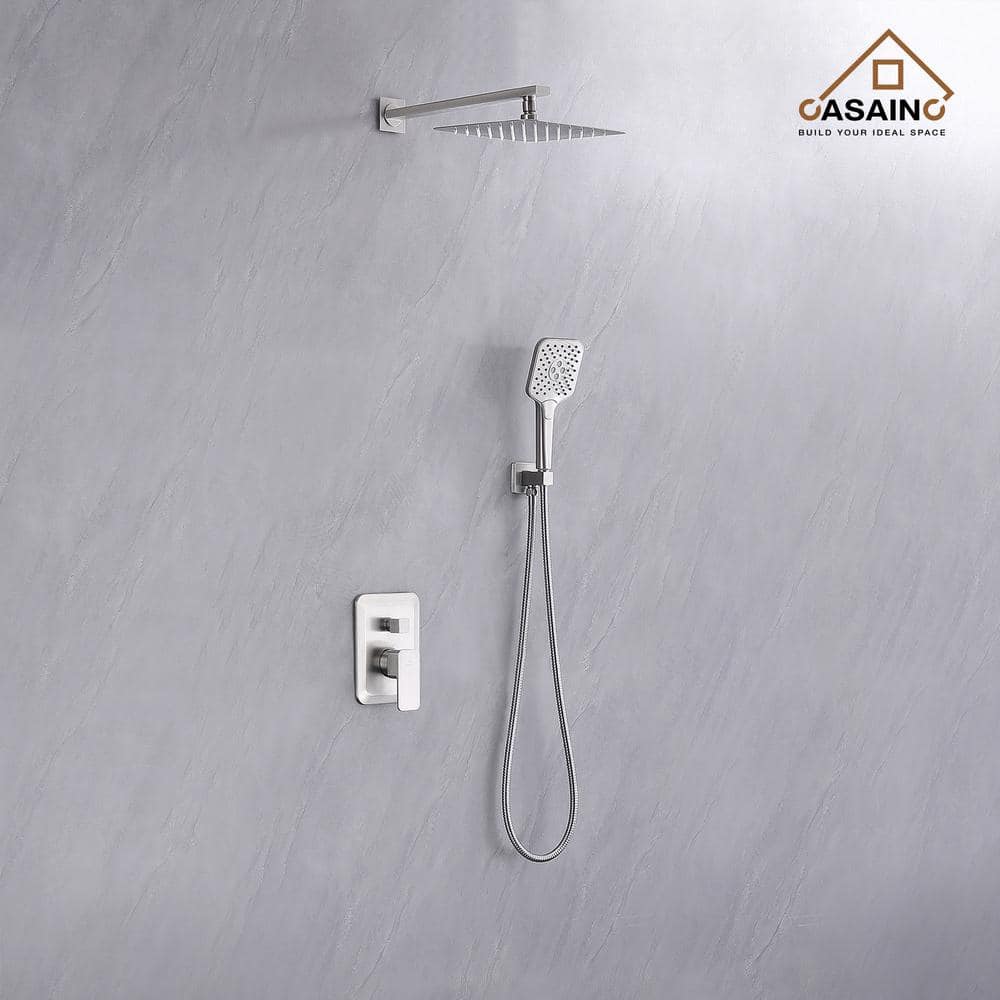 Brushed Nickel Dual Square Rain Shower Head with Handheld