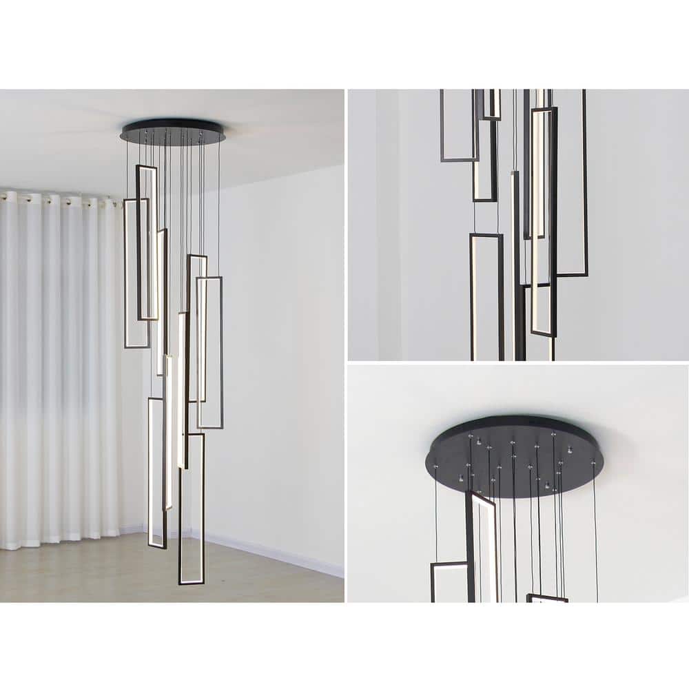 Large Black Aluminum Rectangle Cluster Chandelier Light