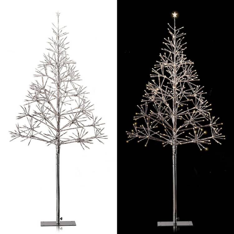 Alpine Corporation 53/61 in. Tall Indoor/Outdoor Artificial Christmas Tree with LED Lights, Silver