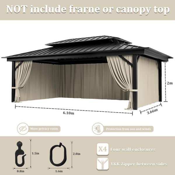 12 ft. x 20 ft. Universal Outdoor Privacy Curtains, Gazebo Curtain Replacement with Zipper Cream (4-Side Curtain Only)