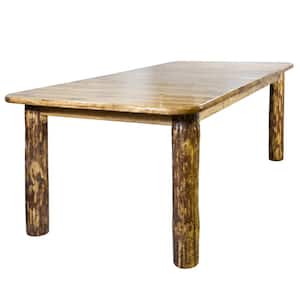 Glacier 1-Piece 4-Post Medium Brown Stain and Clear Lacquer Dining Table with Leaves