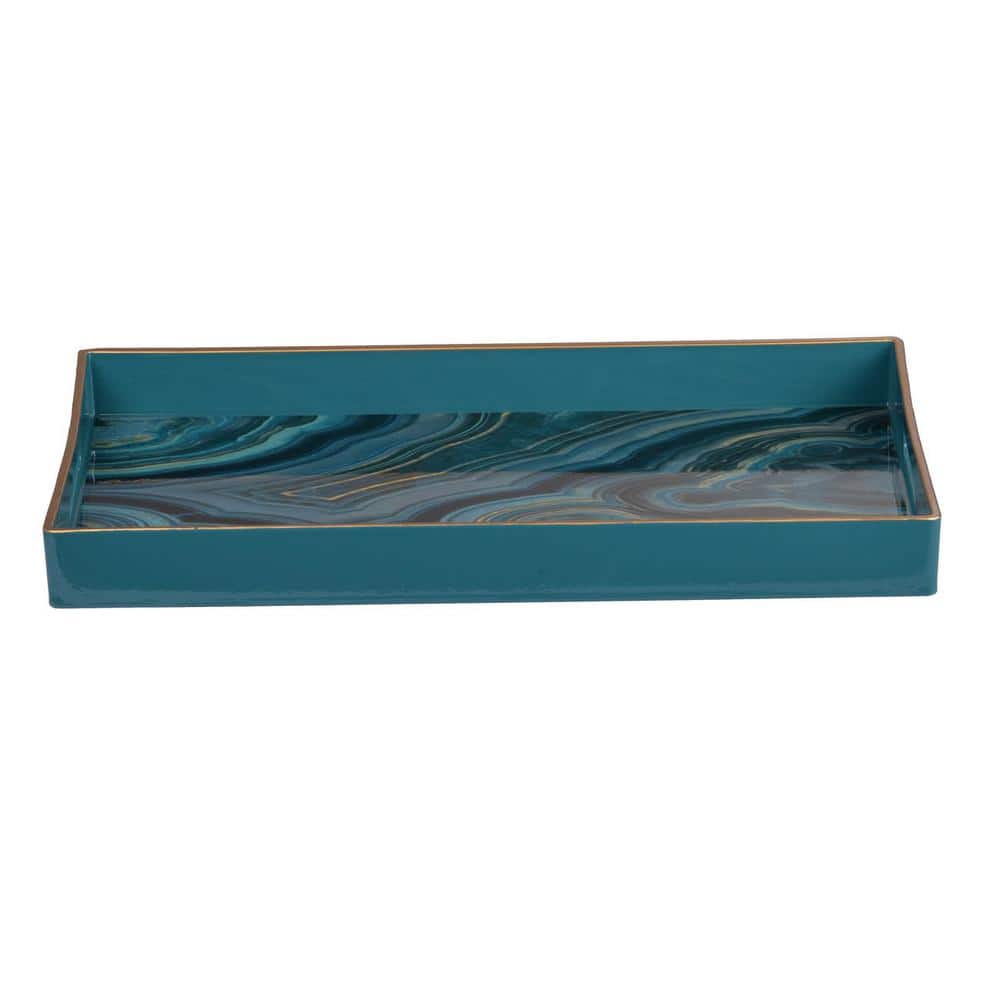 Effra Blue Plastic Rectangular Serving Trays - Set of 2