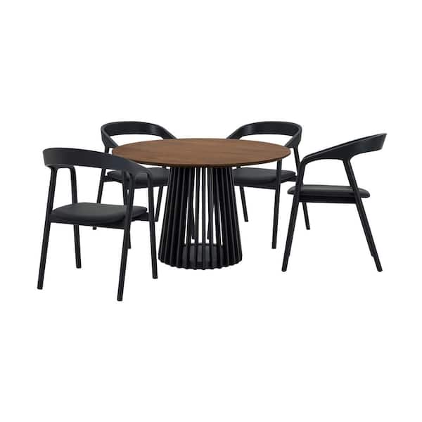 Armen Living Pasadena Apache 5-Piece Round Walnut Wood Top Dining Room Set Seats 4