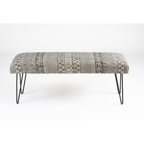 black and white upholstered bench