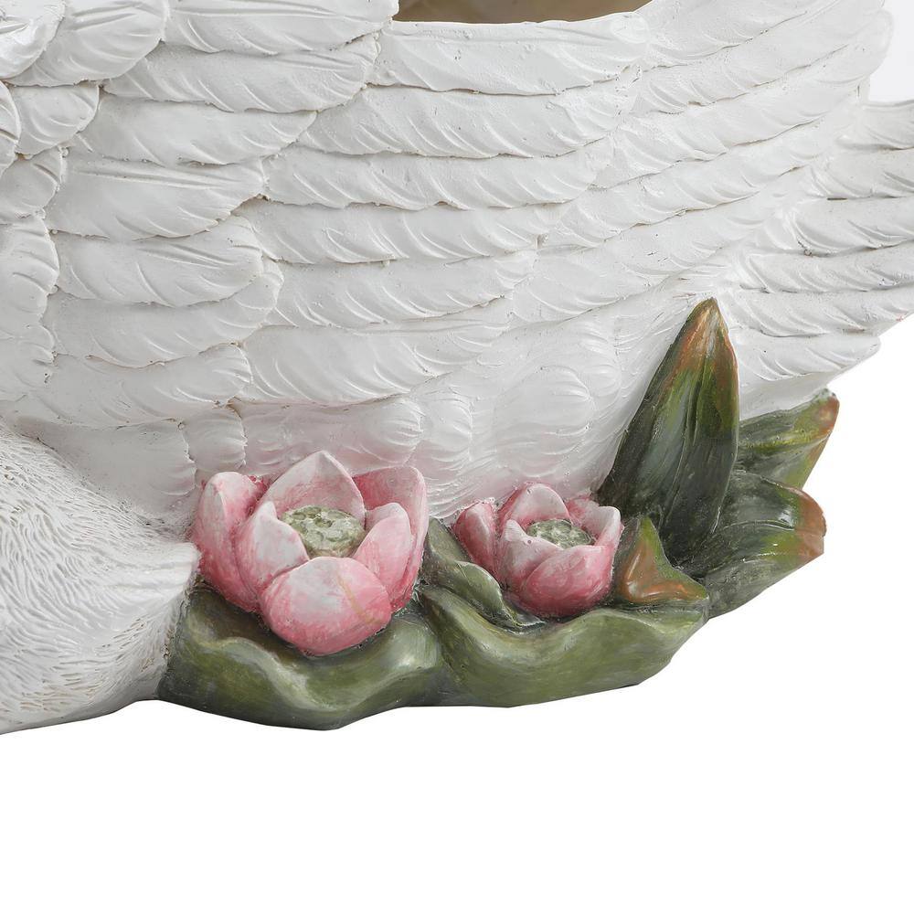 White Resin Swan Family Planter with Multicolor Accents