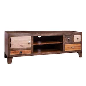 17.22 in. Brown 4-Drawer Media Console Cabinet with 1 Door and 2 Open Compartments