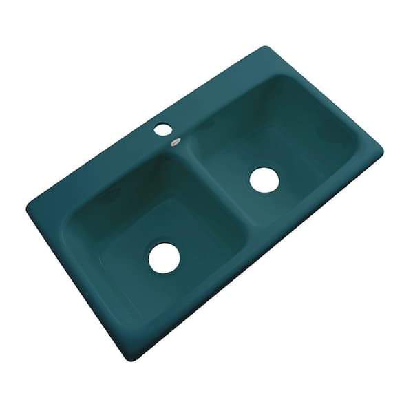 Thermocast Brighton Drop-In Acrylic 33 in. 1-Hole Double Bowl Kitchen Sink in Teal