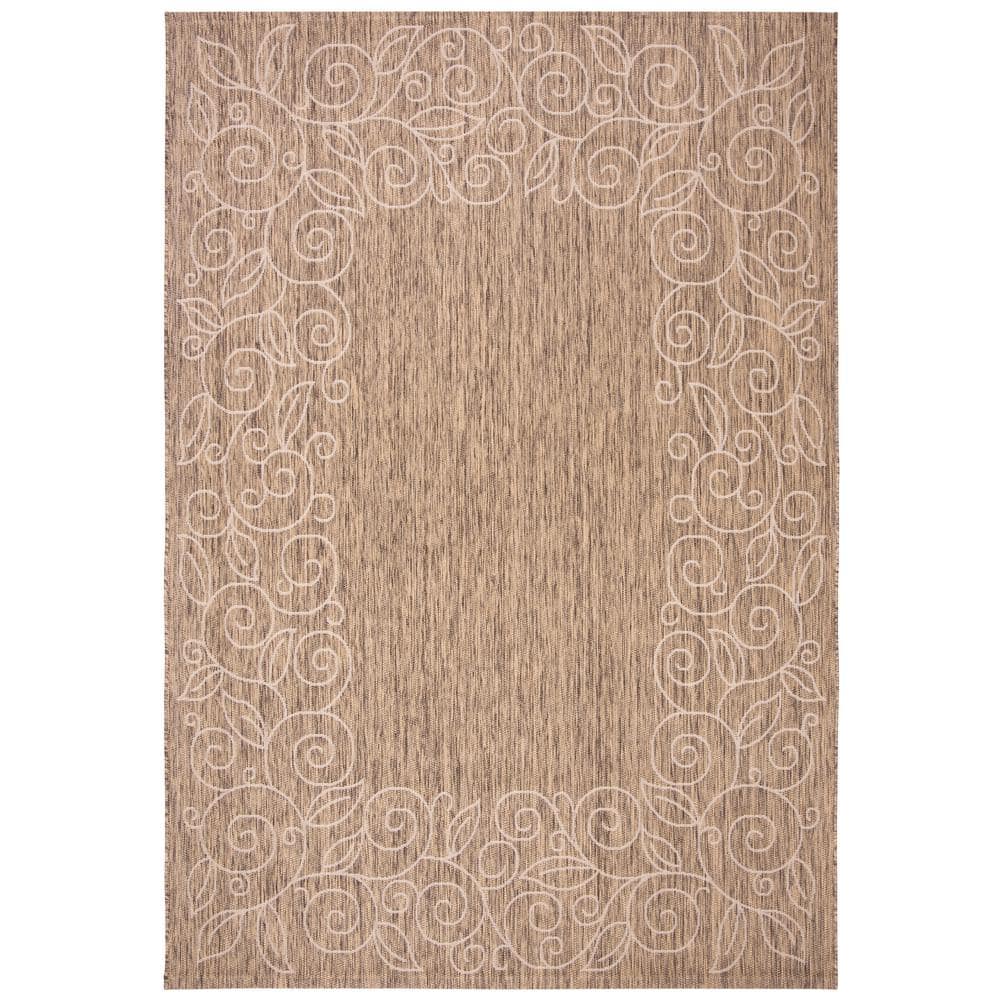 SAFAVIEH Courtyard Dark Beige/Beige 5 ft. x 8 ft. Floral Indoor/Outdoor Patio  Area Rug