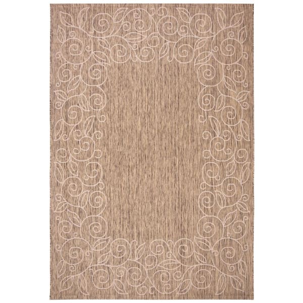 SAFAVIEH Courtyard Dark Beige/Beige 8 ft. x 11 ft. Floral Indoor/Outdoor Patio  Area Rug