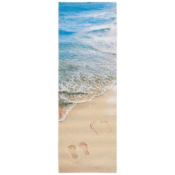 Barbados Gold/Blue 3 ft. x 8 ft. Runner Gradient Seashore Indoor/Outdoor Area Rug