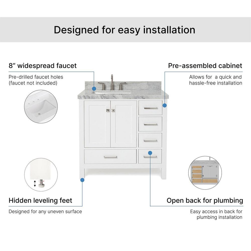 Cambridge White Marble Top Single Sink Bathroom Vanity