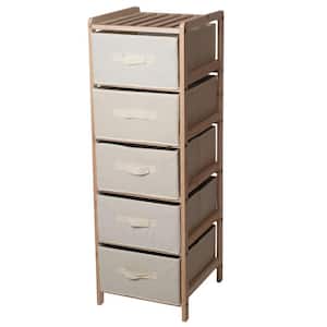 5-Tier Wooden Shelving Unit with Collapsible Fabric Drawers
