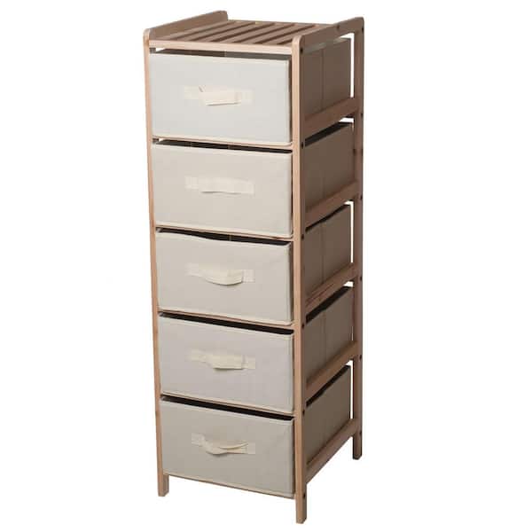 Lavish Home 5-Tier Wooden Shelving Unit with Collapsible Fabric Drawers