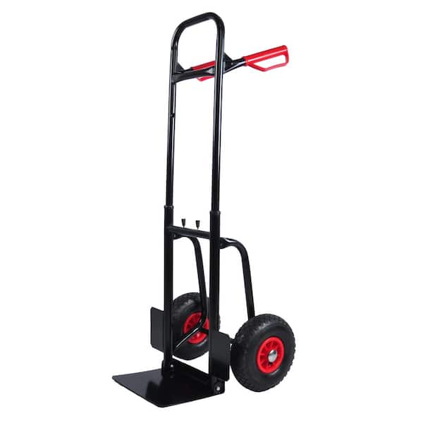 3.19 cu. ft. Black Red Steel Garden Cart with Double Handles, Retractable Handle and Folding Toe Board