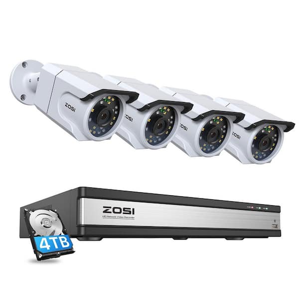 ZOSI 4K UHD 16-Channel POE 4TB NVR Security Camera System with 4-Wired 8MP Outdoor Audio Cameras