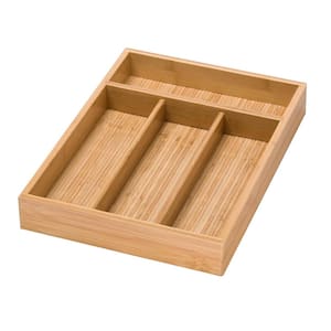 2 in. H x 10.25 in. W x 14 in. D Natural Bamboo 4-Compartment Drawer Organizer Tray