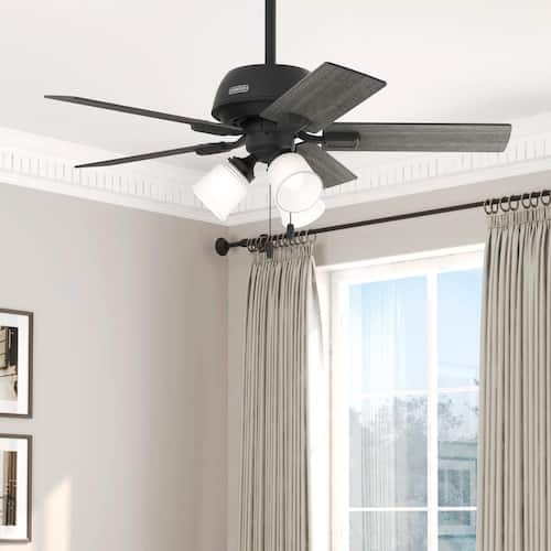 Crystal Peak 44 in. Indoor Matte Black Ceiling Fan with Light Kit Included Hunter Ceiling Fans With Lights