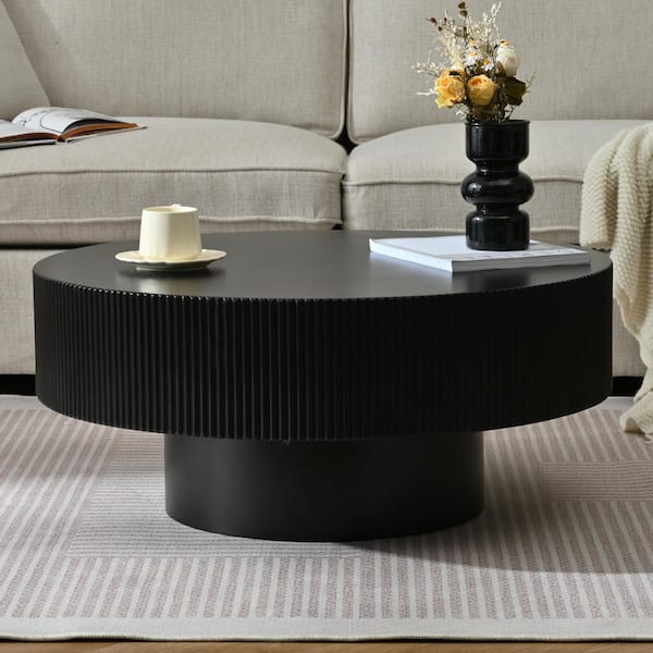 31.5 in. Black Round MDF Coffee Table
