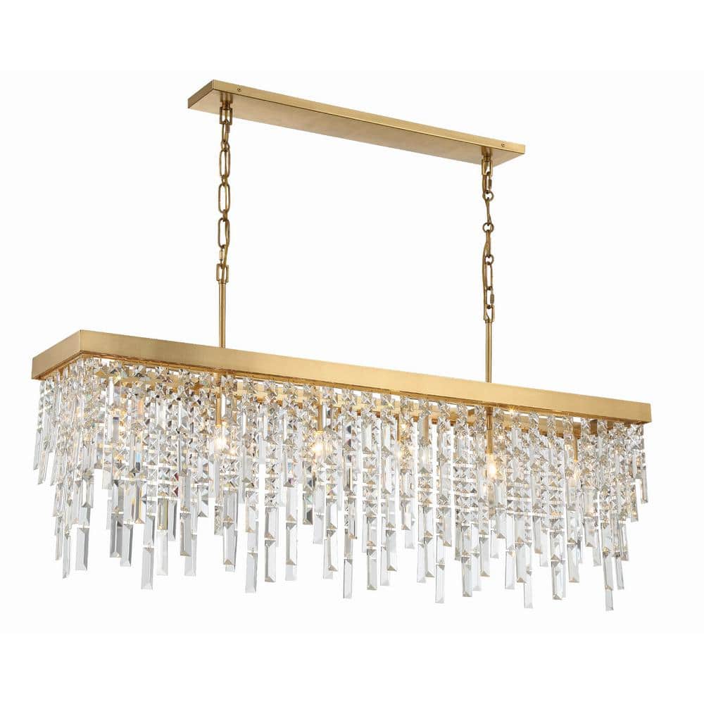 Antique Gold Rectangular Crystal 6-Light Chandelier