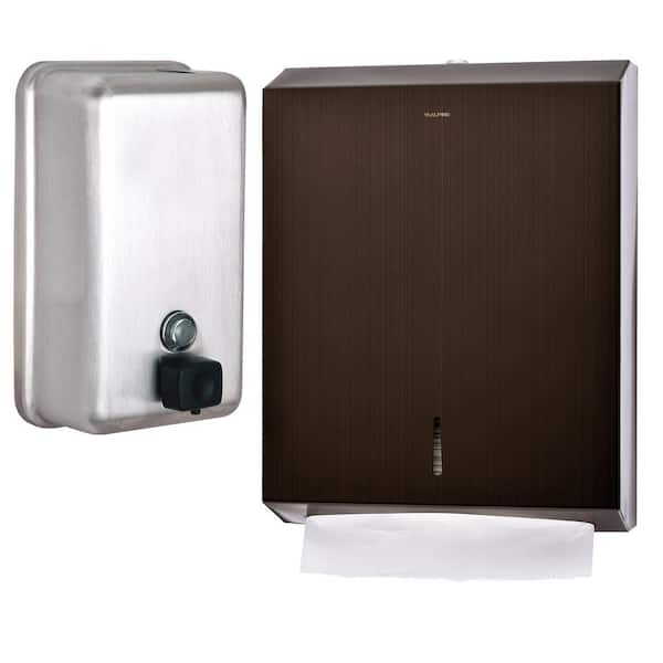 Alpine Industries Bronze Stainless Steel C-Fold/Multi-Fold Paper Towel Dispenser and Vertical Manual Commercial Soap Dispenser Combo