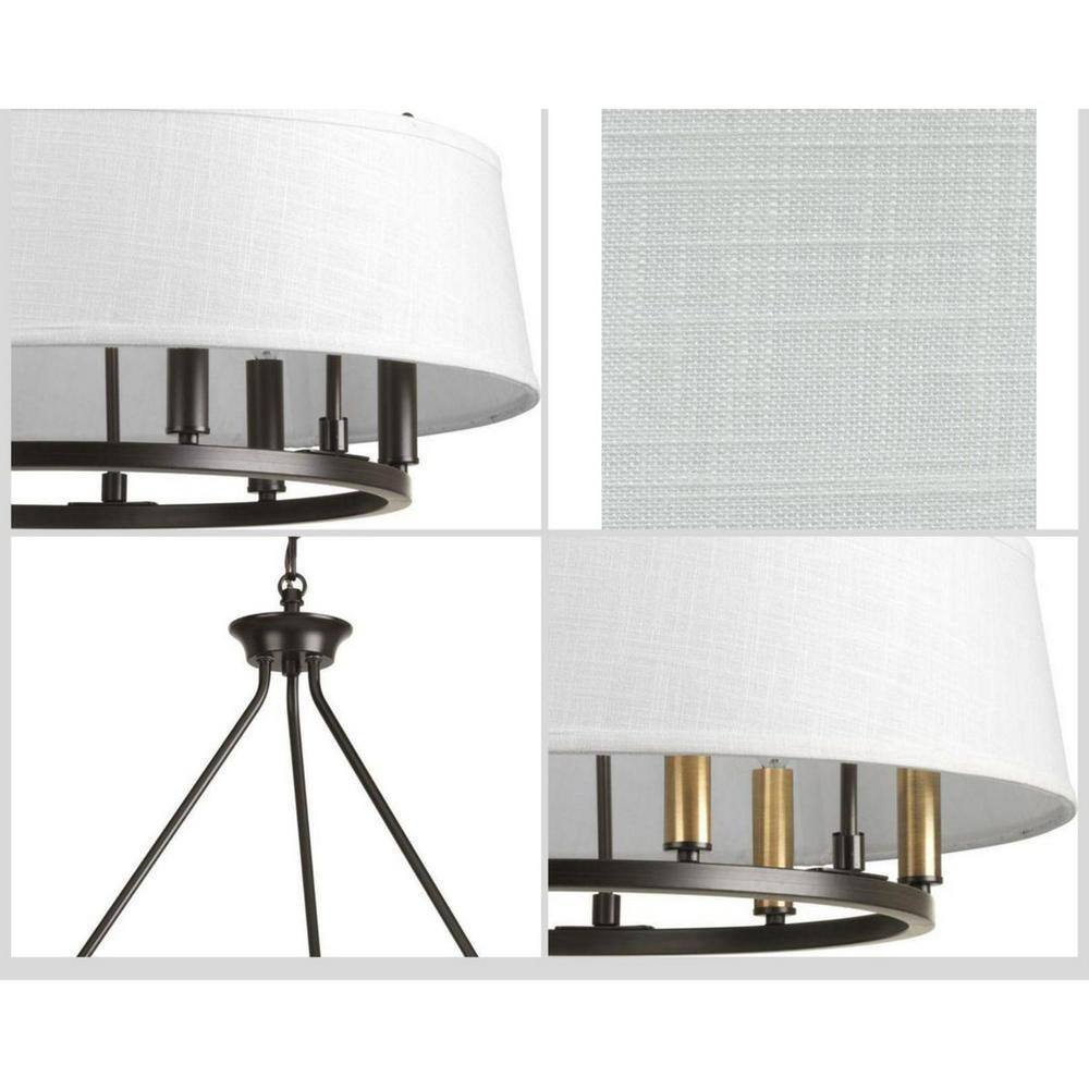 Elegant Antique Bronze 6-Light Chandelier with Summer Linen Shade