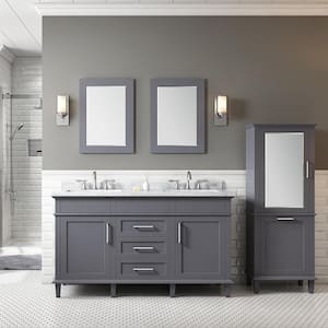 Sonoma 60 in. W x 22 in. D x 34 in H Bath Vanity in Dark Charcoal with White Carrara marble Top