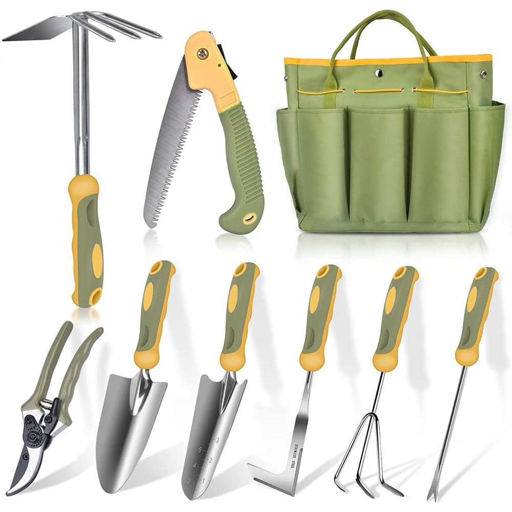 9-Piece Stainless Steel Heavy-Duty Gardening Tools with Non-Slip ...