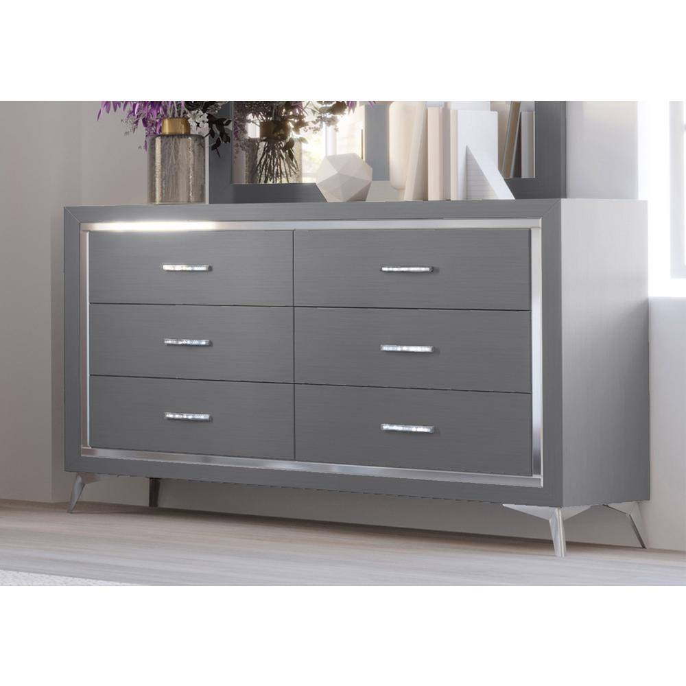 NEW CLASSIC HOME FURNISHINGS Huxley Gray 6-drawer 58 In. Dresser B3365G ...