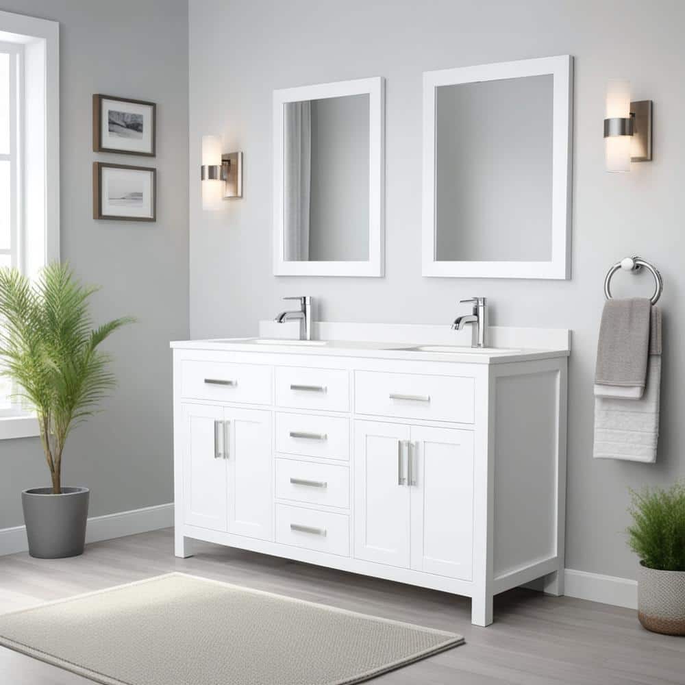 Beckett 60" White Freestanding Double Bathroom Vanity with Cultured Marble Top