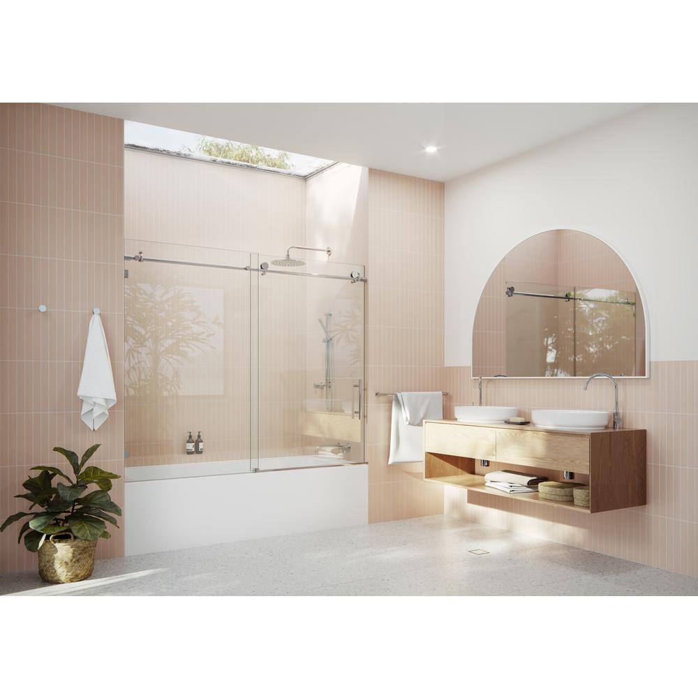 Polished Chrome Frameless Sliding Bathtub Door with Tempered Glass Panels