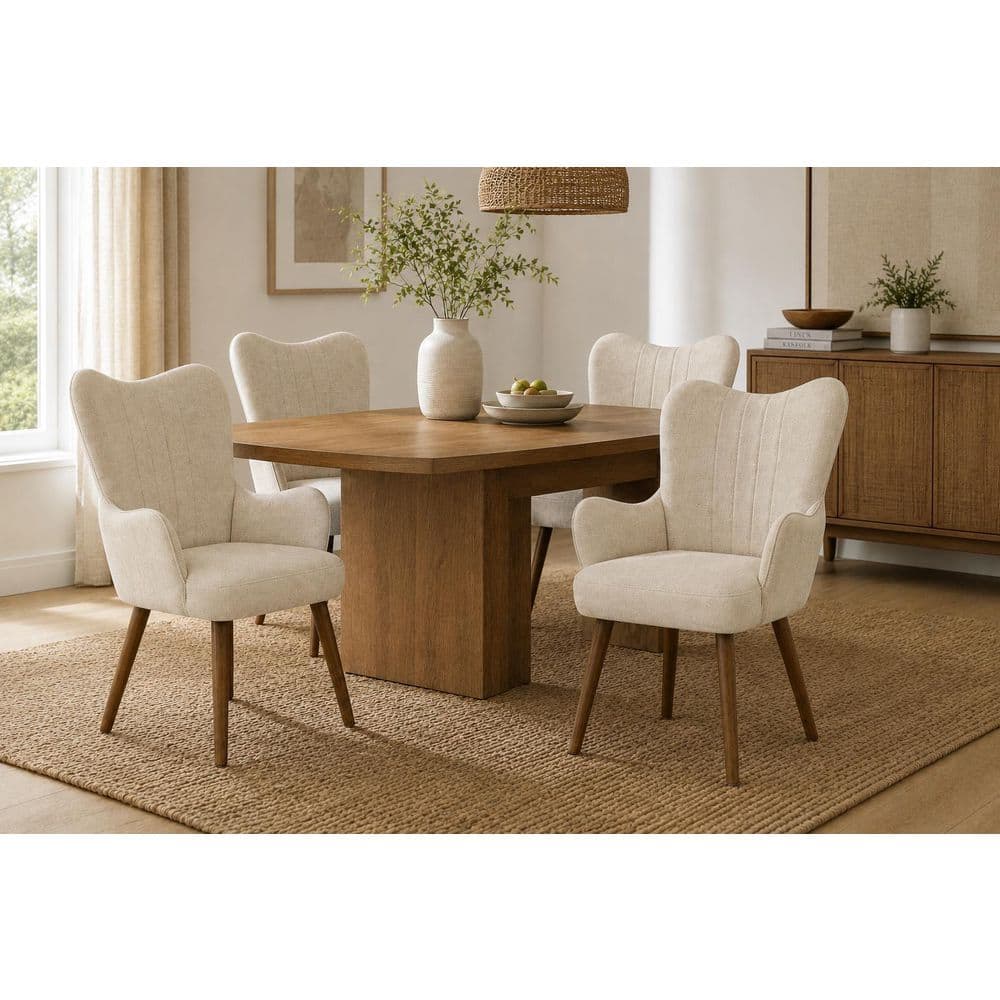 Annalie Ivory Linen-Look Upholstered Kitchen Dining Chairs with Padded Seats and Wood Legs, (Set of 4) price history on PriceWatchPro