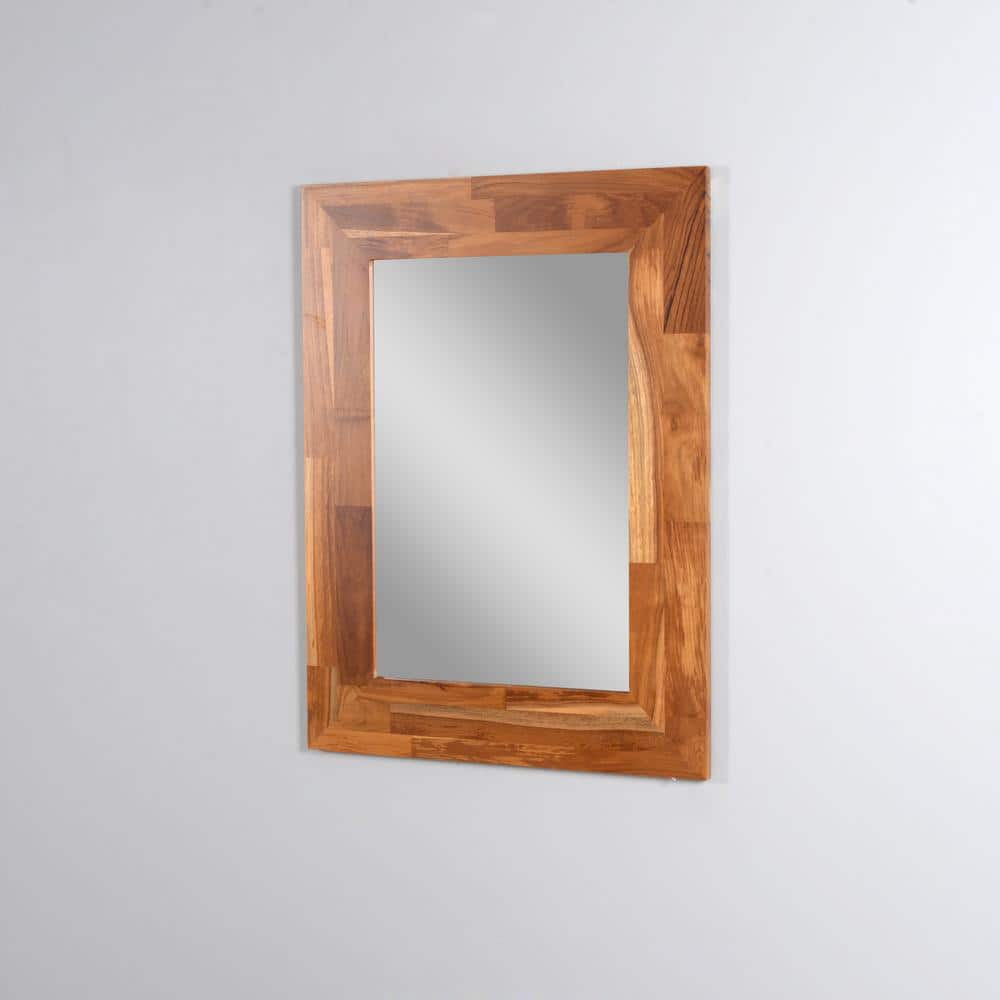 31.5 in. W x 23.2 in. H Rectangular Wood Framed Wall Bathroom Vanity Mirror in Teak, Brown