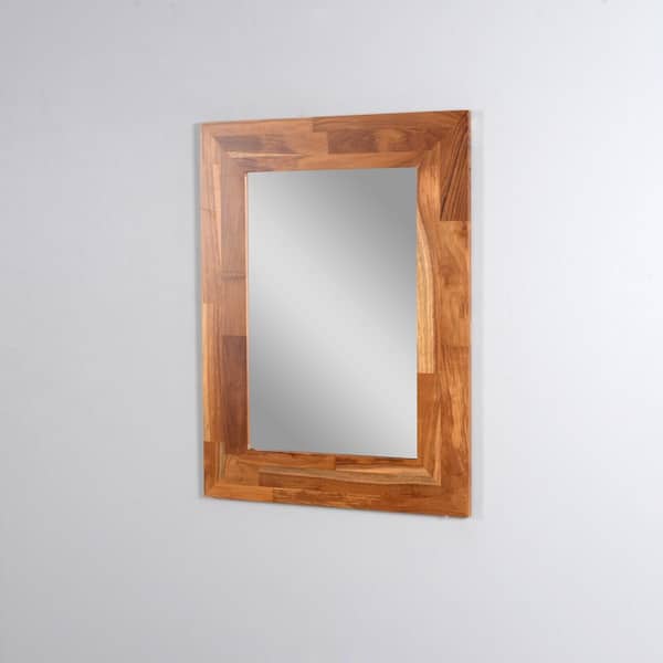 Unbranded 31.5 in. W x 23.2 in. H Rectangular Wood Framed Wall Bathroom Vanity Mirror in Teak