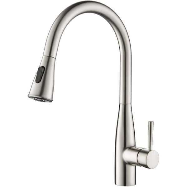 16.57 in. H Single Hole 1.8 GPM Pull Down Sprayer Kitchen Faucet with 360° Spout Swivel in Brushed Nickel