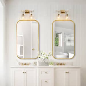 Modern 14 in. 2-Light Plating Brass Bathroom Vanity Light with Dome Hammered Glass Shades