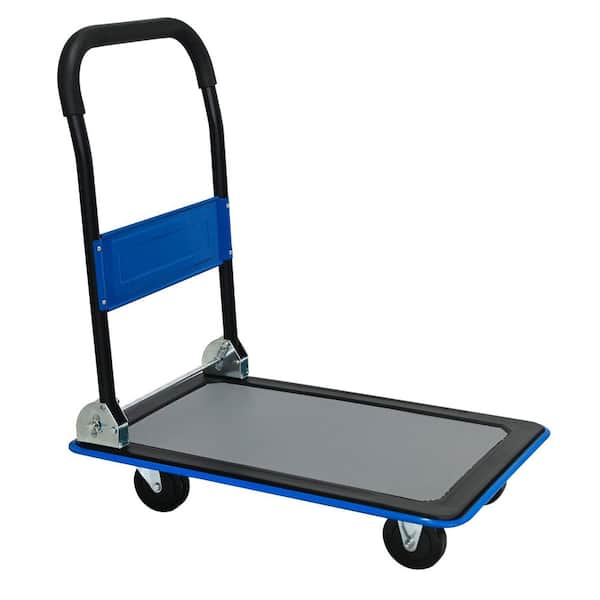 330 lbs. Steel Truck Hand Flatbed Cart Dolly Folding Moving Push Heavy-Duty Rolling Truck in Blue