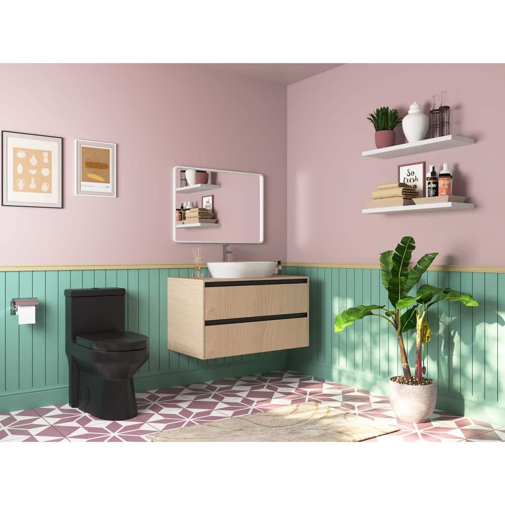Compact Black Ceramic Dual Flush Round Toilet with Quiet-Close Seat