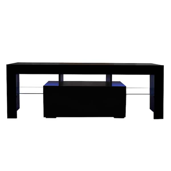 LUCKY ONE Anju 51 in. Black TV Console LED Entertainment Center with Storage Shelves and Drawer