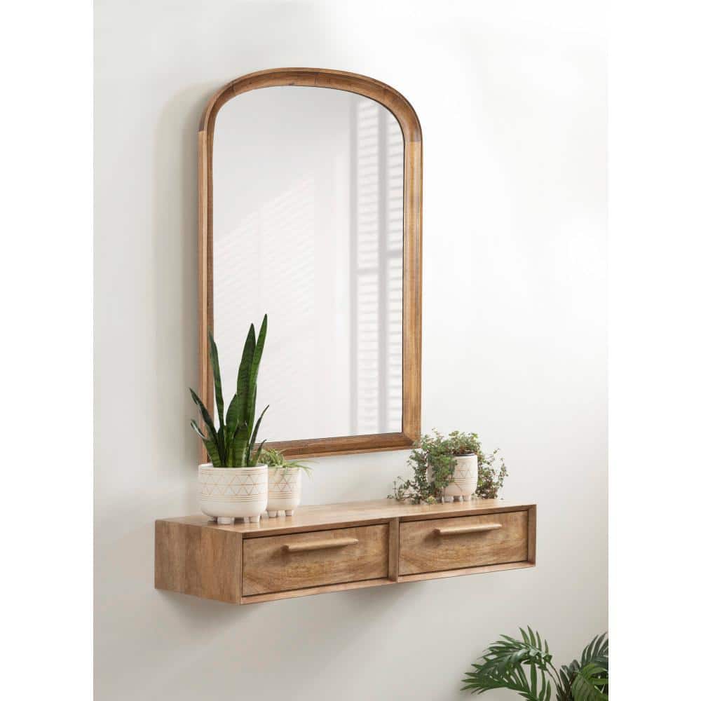 Rustic Brown Arched Wooden Bathroom Vanity Mirror, 24x36