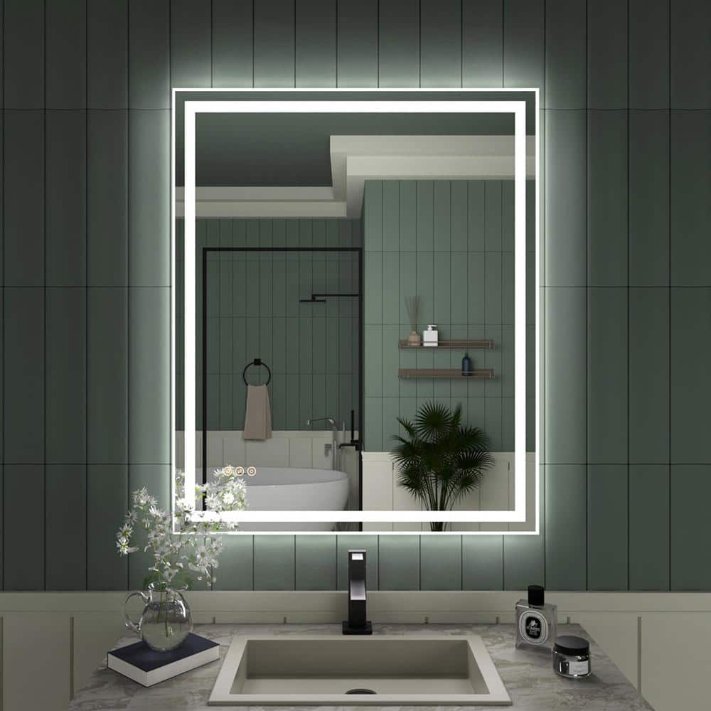 Vela 30 in. W x 36 in. H Rectangular Frameless LED Light Anti-Fog Wall Bath